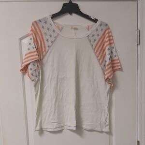 Hopely Off White Patriotic Waffle Knit Short Sleeve Lounge Shirt Sz 2X